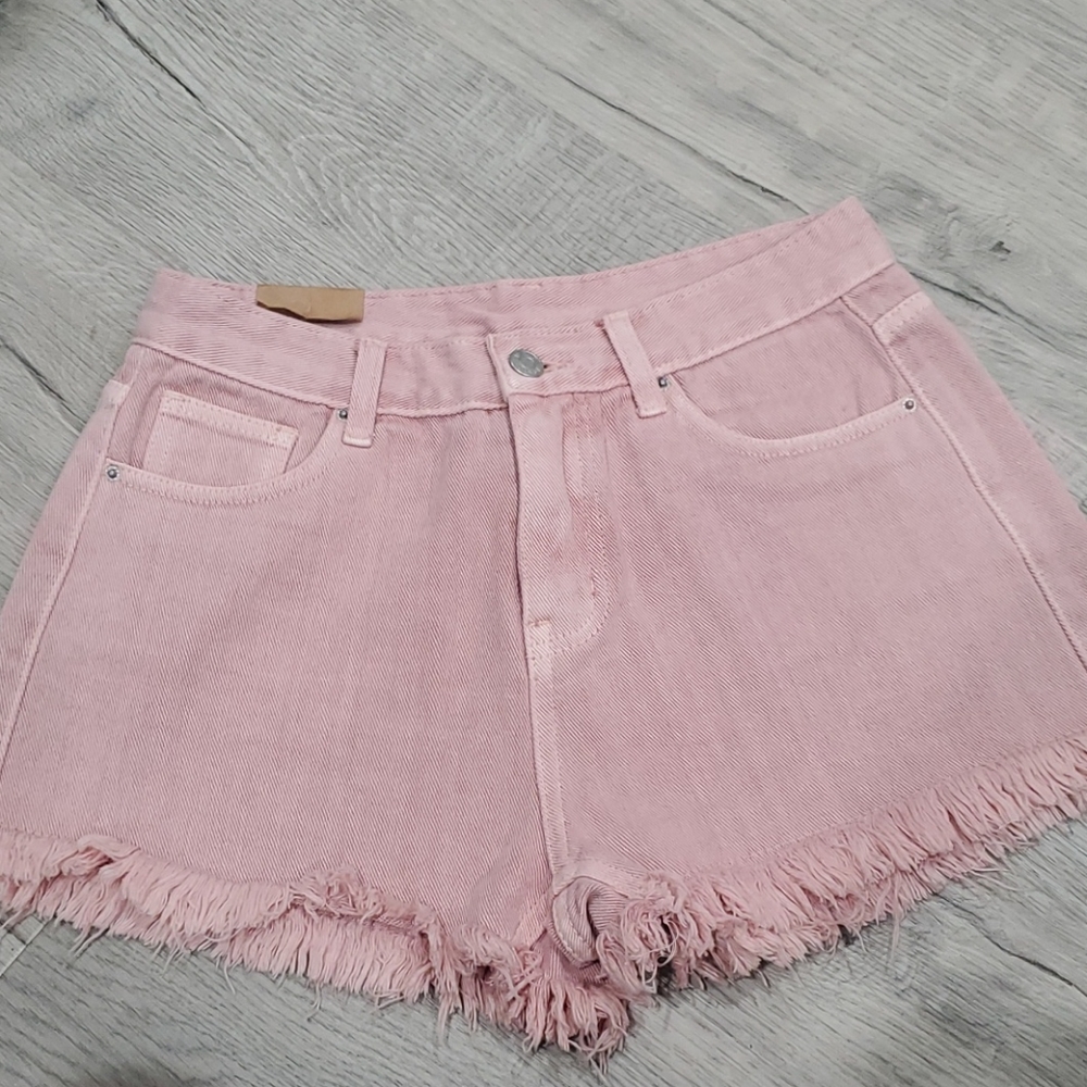 NEW Frayed Hem Pastel Pink Denim Shorts
